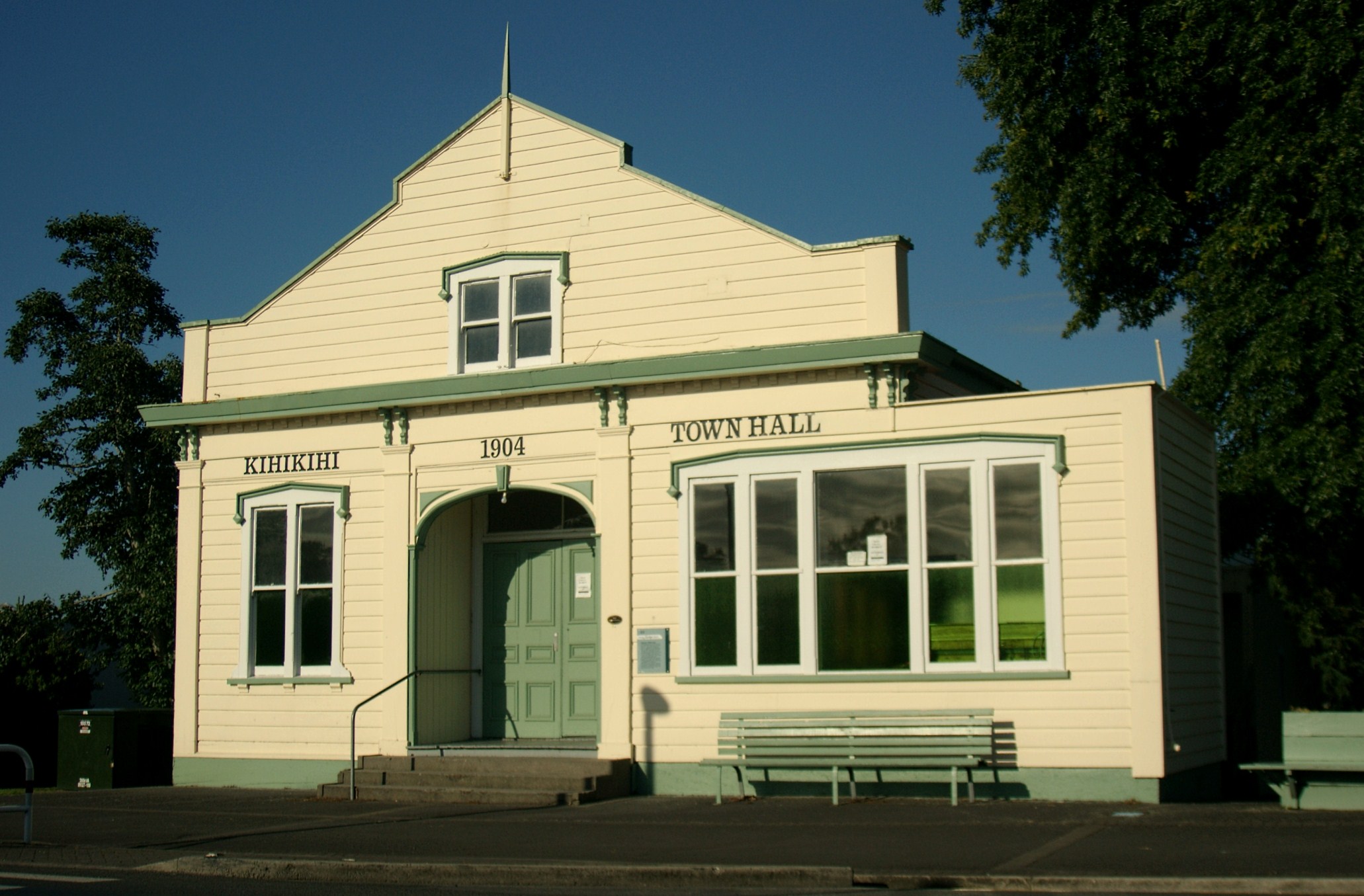 Historic 1904 town hall building with cream weatherboard exterior