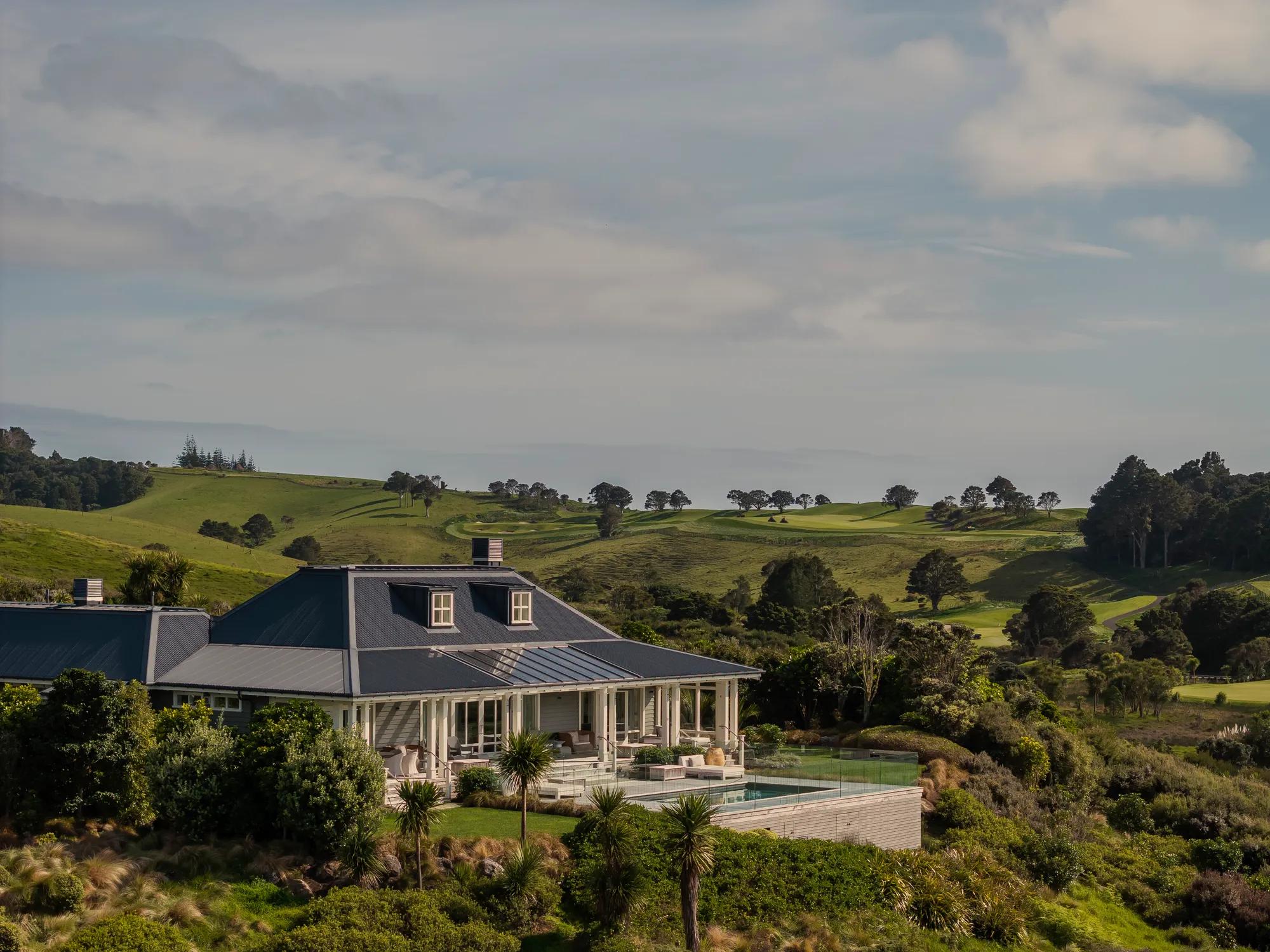 Kauri Cliffs villa exterior overlooking the Northland coast