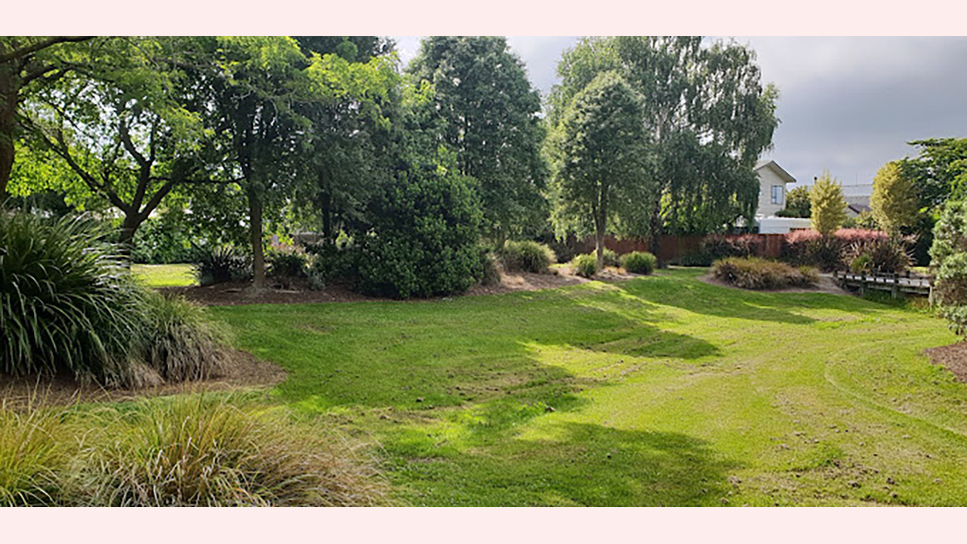 Grassed reserve with trees and mixed planting