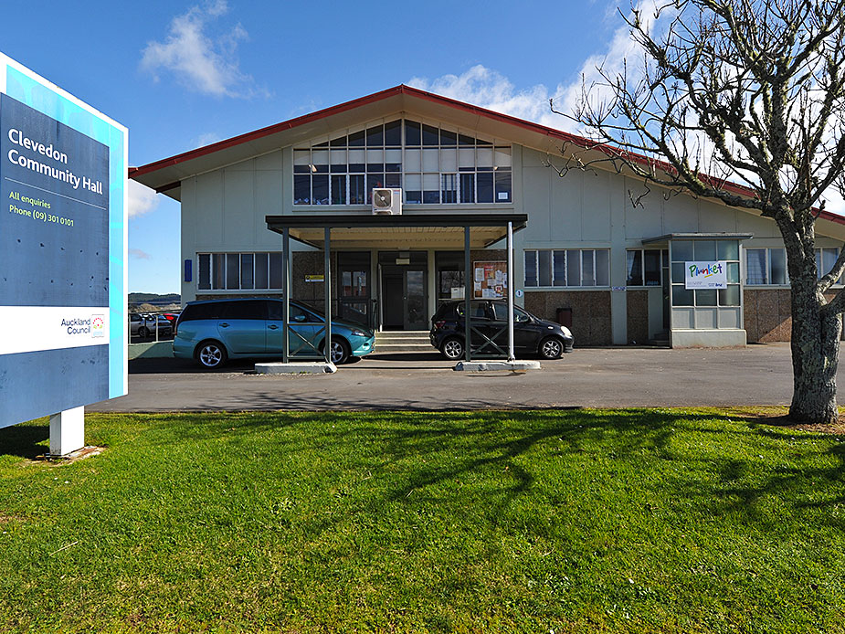 Clevedon Community Hall two-storey exterior with signage and parked cars