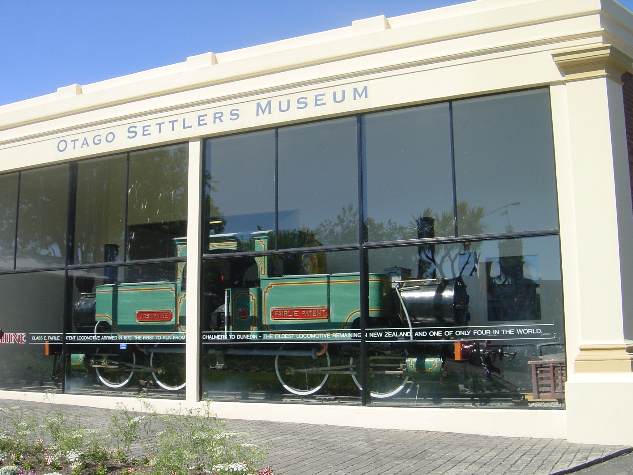 Museum building with historic locomotive on display